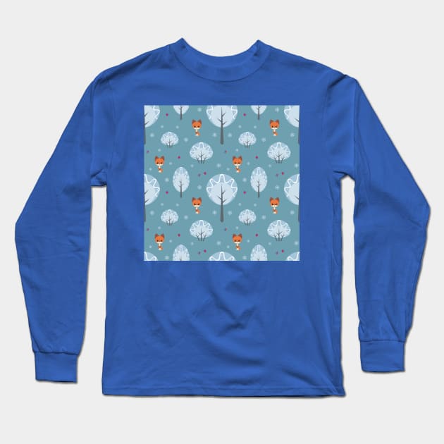Winter Pattern with Foxes and Birds Long Sleeve T-Shirt by labatchino